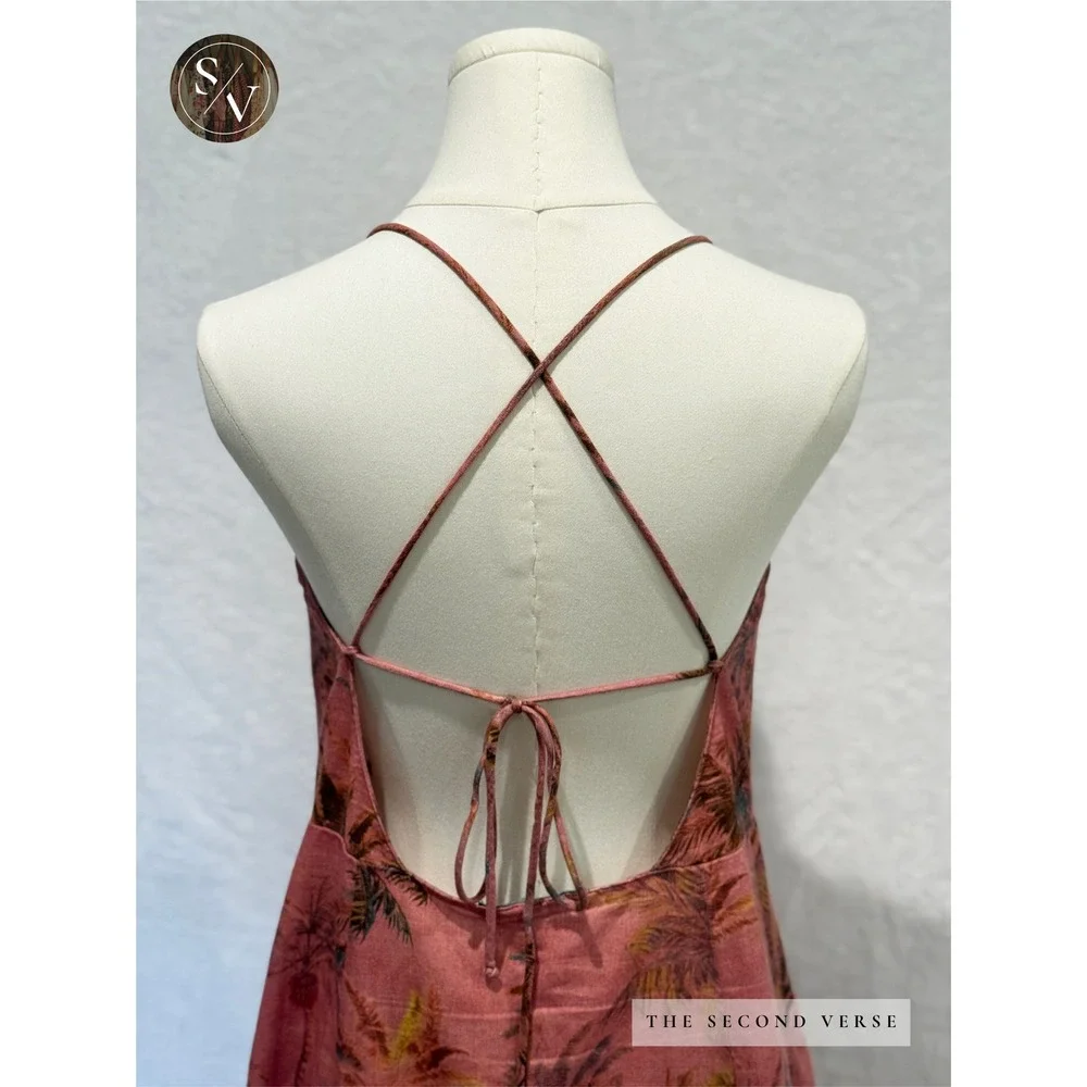 Zara Tropical Palm Leaf Cotton Linen Blend Button Front Midi Dress Size Large - Picture 10 of 11